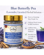 Deshla Blue Butterfly Pea Herbal Infusion packaging with ingredients and benefits listed.
