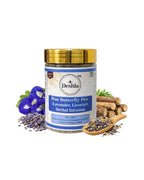 Herbal infusion jar with lavender and licorice roots on a white background