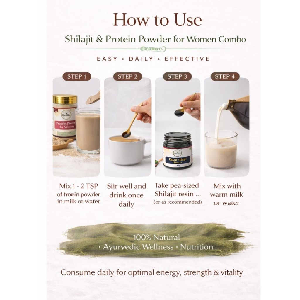 How to use shilajit and women protein powder combo for energy strength and daily nutrition Ayurvedic wellness guide