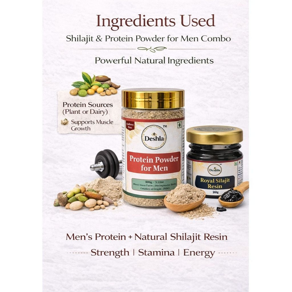 Protein powder for men combo with Shilajit and protein powder on a white background