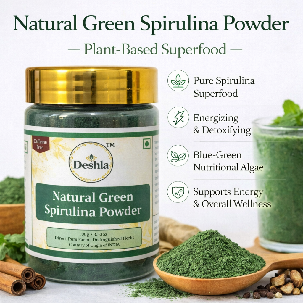 Shop Natural Green Spirulina Powder made from pure spirulina. A plant-based superfood for energy, detox, and daily wellness support.