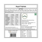 Label of Royal Triphala with nutritional information and Deshla branding