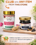 Two jars of Deshla products on a wooden board with promotional text.